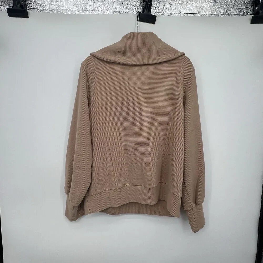 Varley Vine Ottoman Half Zip Pullover Size M Ribbed Tan Athleisure Oversized